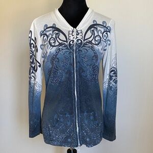 Boston Proper Blue and White zip front cardigan